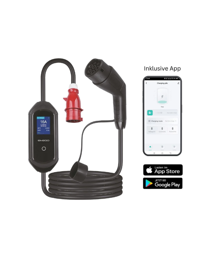 EM2GO TAKE11Link Mobile Wallbox 11 kW mit App – Typ 2 EV-Ladegerät mit CEE & Schuko, IP66